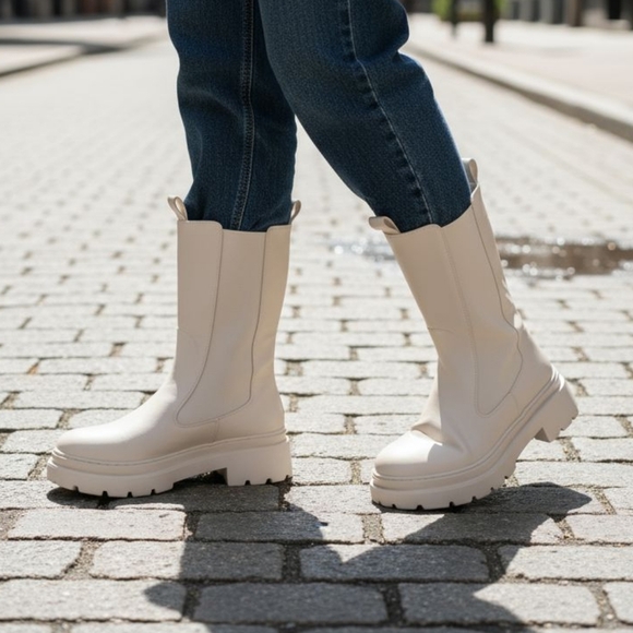 Primark Chelsea Cream colored boots. Size 9 - Picture 1 of 15